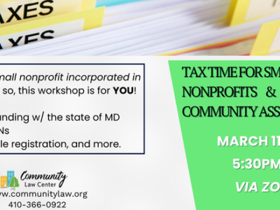 2025 Tax Time Workshop with date, title and location (via Zoom)