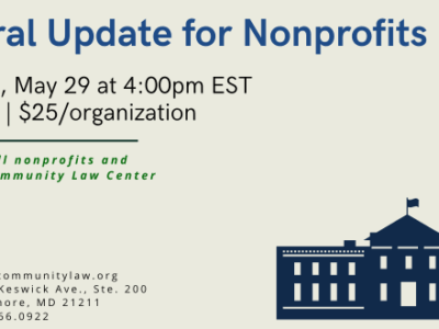 Graphic for federal update for nonprofits from Community Law Center